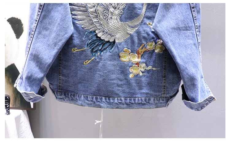 2020 Spring Loose-Fit Denim Jacket Handsome Boyfriend Wind Heavy Embroidery Small Crane Fashionable Black Jacket Women's Coat