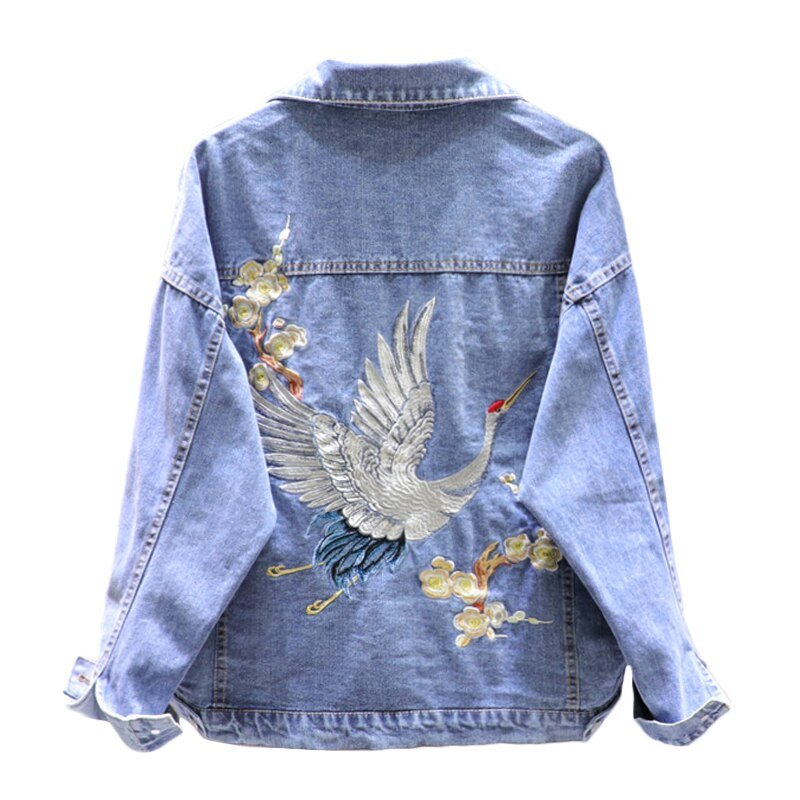 2020 Spring Loose-Fit Denim Jacket Handsome Boyfriend Wind Heavy Embroidery Small Crane Fashionable Black Jacket Women's Coat