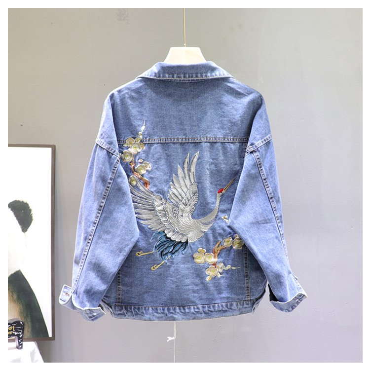 2020 Spring Loose-Fit Denim Jacket Handsome Boyfriend Wind Heavy Embroidery Small Crane Fashionable Black Jacket Women's Coat