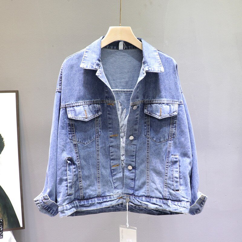 2020 Spring Loose-Fit Denim Jacket Handsome Boyfriend Wind Heavy Embroidery Small Crane Fashionable Black Jacket Women's Coat