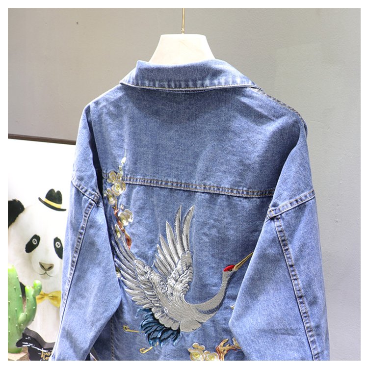 2020 Spring Loose-Fit Denim Jacket Handsome Boyfriend Wind Heavy Embroidery Small Crane Fashionable Black Jacket Women's Coat