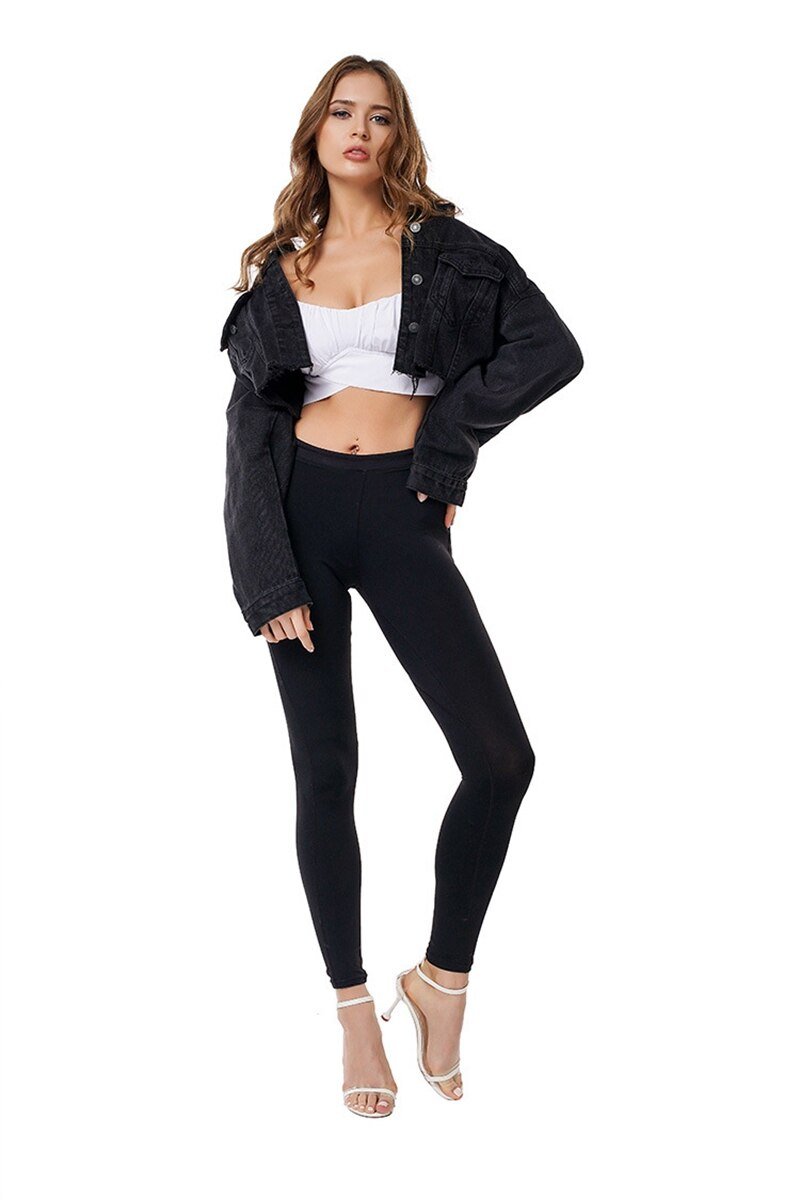 Boyfriend Jean Jacket Women Oversized Crop Denim Jackets Vintage Long Sleeve short Jacket Casual Loose Coat black bomber jacket
