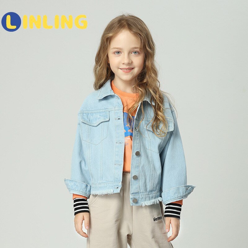 LINLING New Arrivals Cotton Coat Top Spring Autumn Kids Casual Jacket Girls Coats Little Girls Denim Outerwear Costume V352 LINLING New Arrivals Cotton Coat Top Spring Autumn Kids Casual Jacket Girls Coats Little Girls Denim Outerwear Costume V352