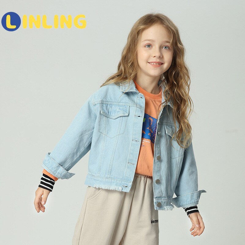 LINLING New Arrivals Cotton Coat Top Spring Autumn Kids Casual Jacket Girls Coats Little Girls Denim Outerwear Costume V352 LINLING New Arrivals Cotton Coat Top Spring Autumn Kids Casual Jacket Girls Coats Little Girls Denim Outerwear Costume V352