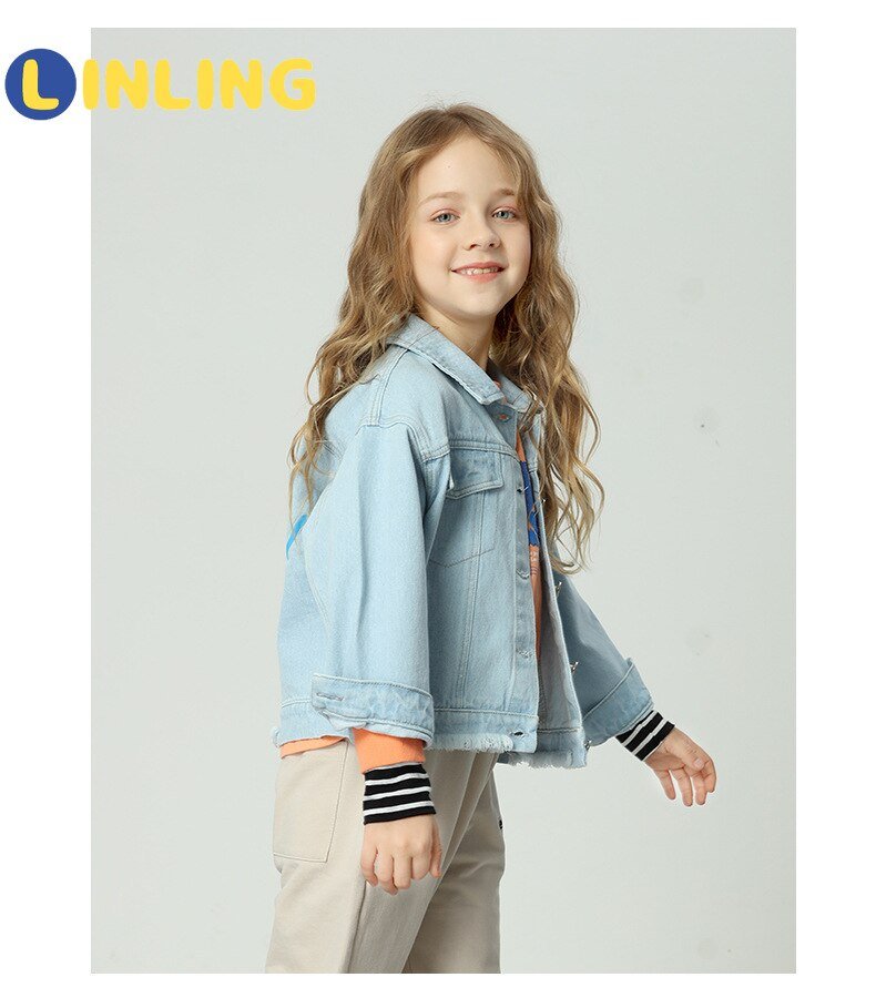 LINLING New Arrivals Cotton Coat Top Spring Autumn Kids Casual Jacket Girls Coats Little Girls Denim Outerwear Costume V352 LINLING New Arrivals Cotton Coat Top Spring Autumn Kids Casual Jacket Girls Coats Little Girls Denim Outerwear Costume V352