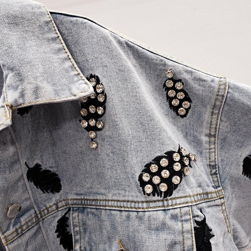 2020 Spring Autumn Vintage Blue Embroidery Women Denim Jacket Chic Diamonds Casual Loose Jeans Coat Female Cowboy Outwear Tops 2020 Spring Autumn Vintage Blue Embroidery Women Denim Jacket Chic Diamonds Casual Loose Jeans Coat Female Cowboy Outwear Tops