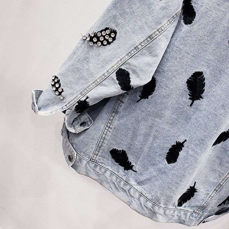 2020 Spring Autumn Vintage Blue Embroidery Women Denim Jacket Chic Diamonds Casual Loose Jeans Coat Female Cowboy Outwear Tops 2020 Spring Autumn Vintage Blue Embroidery Women Denim Jacket Chic Diamonds Casual Loose Jeans Coat Female Cowboy Outwear Tops