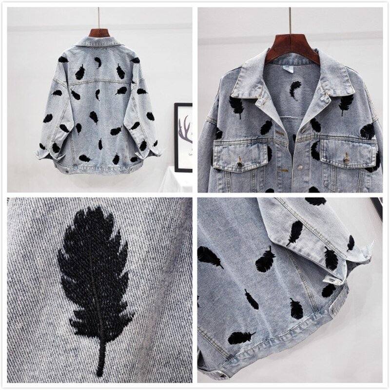 2020 Spring Autumn Vintage Blue Embroidery Women Denim Jacket Chic Diamonds Casual Loose Jeans Coat Female Cowboy Outwear Tops 2020 Spring Autumn Vintage Blue Embroidery Women Denim Jacket Chic Diamonds Casual Loose Jeans Coat Female Cowboy Outwear Tops