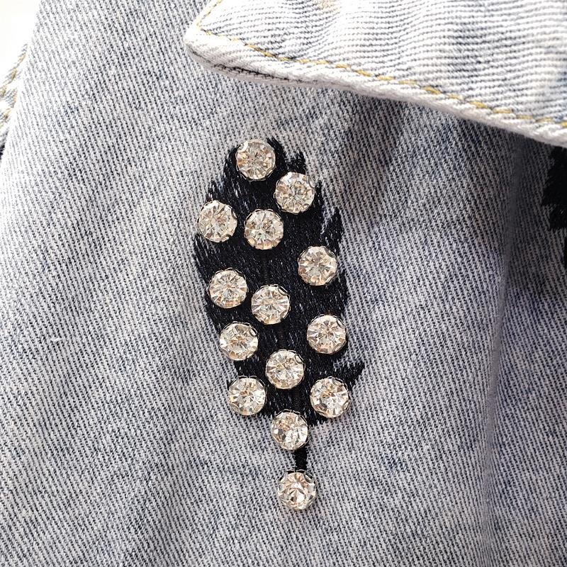2020 Spring Autumn Vintage Blue Embroidery Women Denim Jacket Chic Diamonds Casual Loose Jeans Coat Female Cowboy Outwear Tops 2020 Spring Autumn Vintage Blue Embroidery Women Denim Jacket Chic Diamonds Casual Loose Jeans Coat Female Cowboy Outwear Tops
