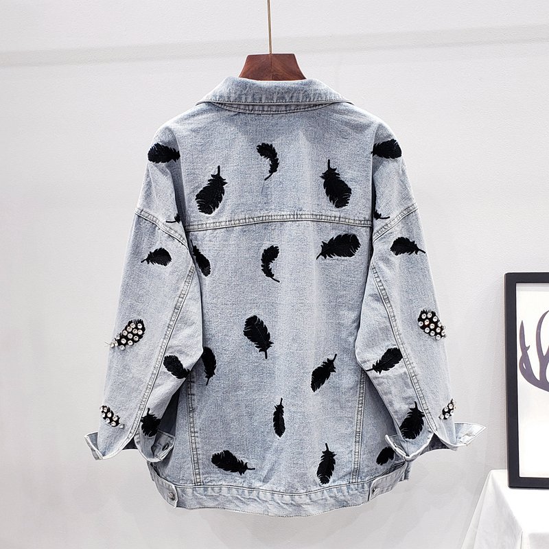 2020 Spring Autumn Vintage Blue Embroidery Women Denim Jacket Chic Diamonds Casual Loose Jeans Coat Female Cowboy Outwear Tops 2020 Spring Autumn Vintage Blue Embroidery Women Denim Jacket Chic Diamonds Casual Loose Jeans Coat Female Cowboy Outwear Tops