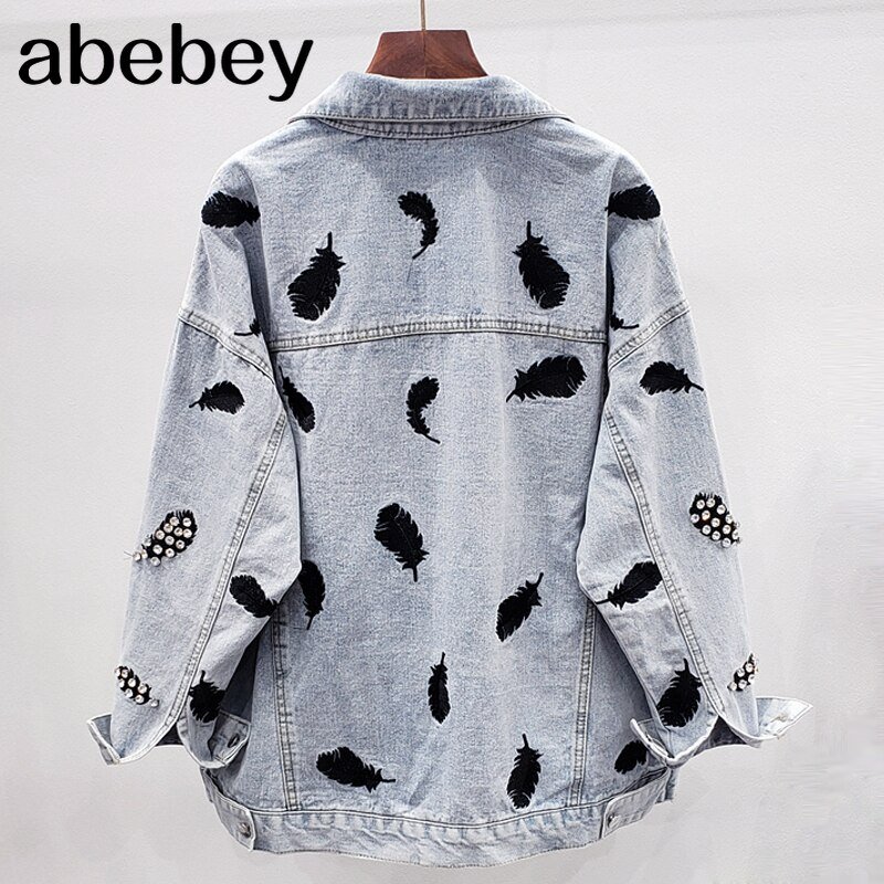 2020 Spring Autumn Vintage Blue Embroidery Women Denim Jacket Chic Diamonds Casual Loose Jeans Coat Female Cowboy Outwear Tops 2020 Spring Autumn Vintage Blue Embroidery Women Denim Jacket Chic Diamonds Casual Loose Jeans Coat Female Cowboy Outwear Tops