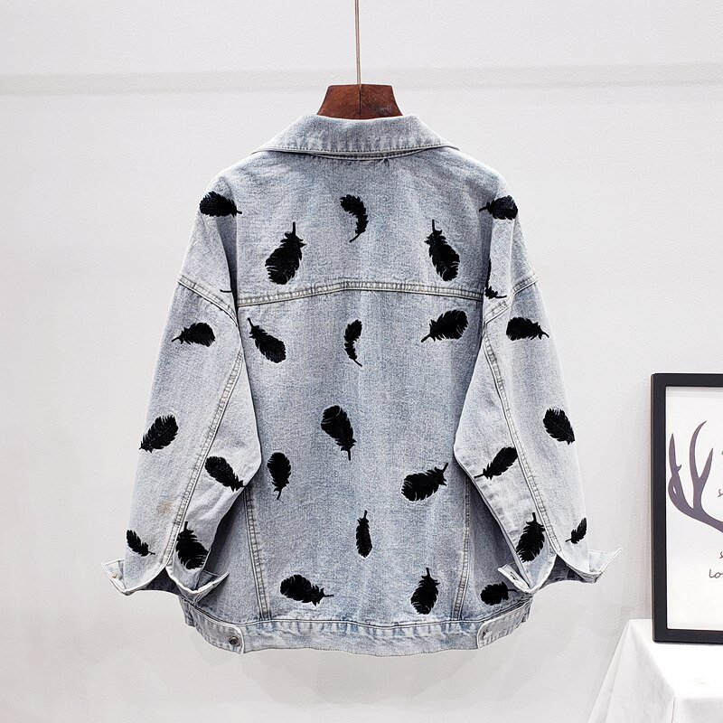 2020 Spring Autumn Vintage Blue Embroidery Women Denim Jacket Chic Diamonds Casual Loose Jeans Coat Female Cowboy Outwear Tops 2020 Spring Autumn Vintage Blue Embroidery Women Denim Jacket Chic Diamonds Casual Loose Jeans Coat Female Cowboy Outwear Tops