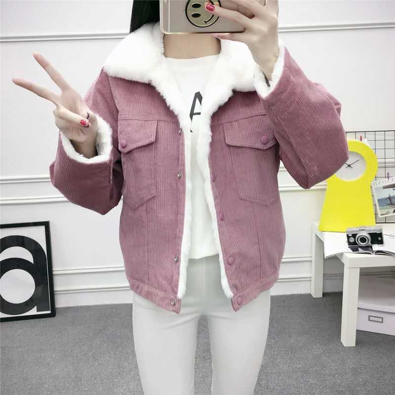 2020 New Winter Warm Fur Jeans Jacket Women Bomber Jacket soft Corduroy Denim Jacket Female Coat Warm Lining & 4 Pockets jacket