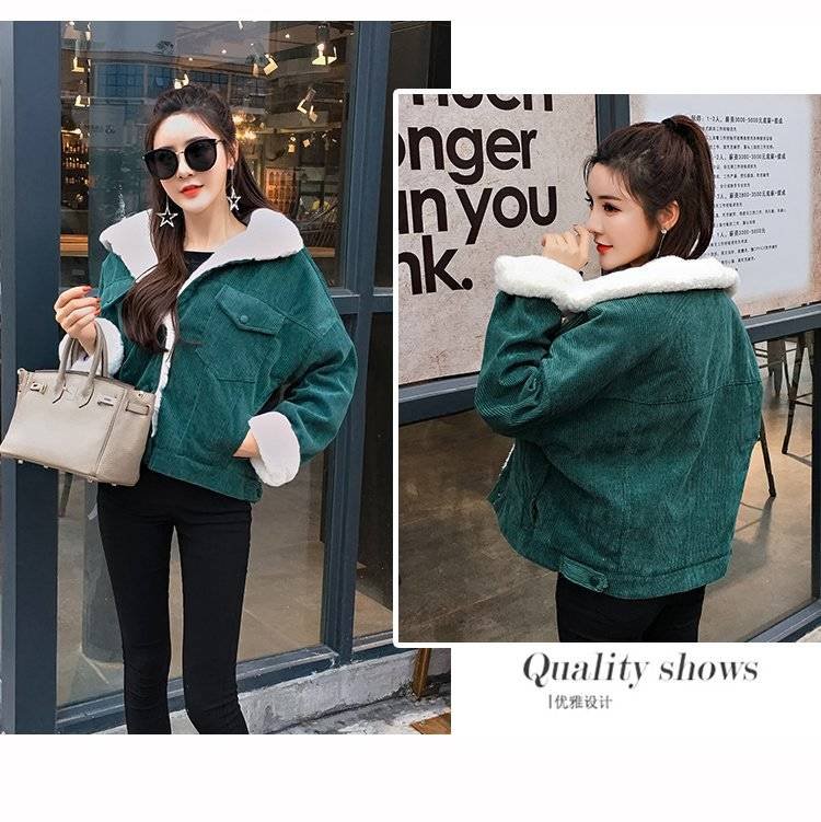 2020 New Winter Warm Fur Jeans Jacket Women Bomber Jacket soft Corduroy Denim Jacket Female Coat Warm Lining & 4 Pockets jacket