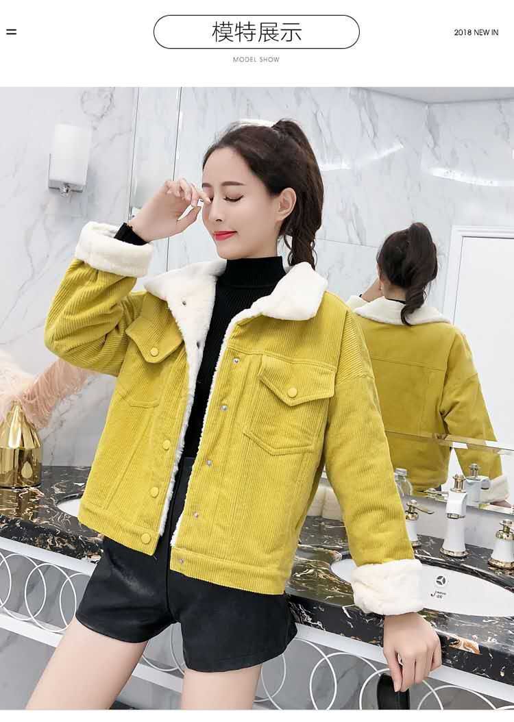 2020 New Winter Warm Fur Jeans Jacket Women Bomber Jacket soft Corduroy Denim Jacket Female Coat Warm Lining & 4 Pockets jacket