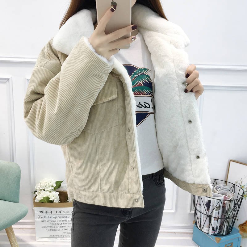 2020 New Winter Warm Fur Jeans Jacket Women Bomber Jacket soft Corduroy Denim Jacket Female Coat Warm Lining & 4 Pockets jacket