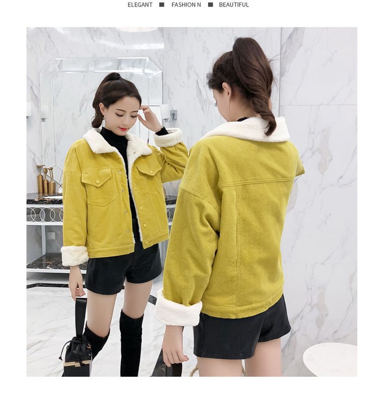 2020 New Winter Warm Fur Jeans Jacket Women Bomber Jacket soft Corduroy Denim Jacket Female Coat Warm Lining & 4 Pockets jacket