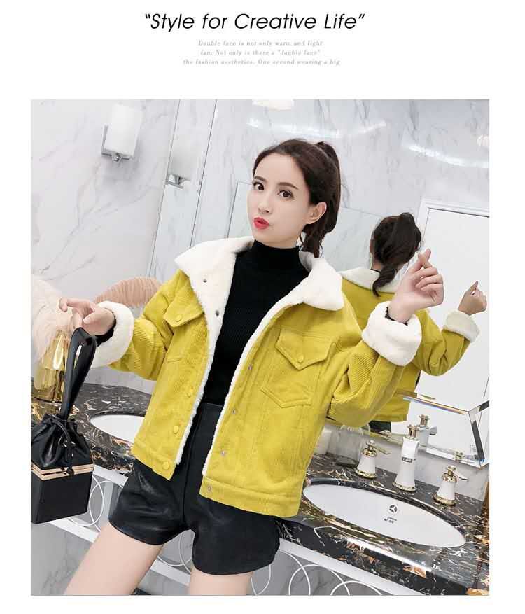 2020 New Winter Warm Fur Jeans Jacket Women Bomber Jacket soft Corduroy Denim Jacket Female Coat Warm Lining & 4 Pockets jacket