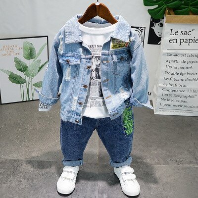 Baby Boys Denim Jacket Sets 2020 Autumn Fashion New Children's Clothing Kids Boys Cowboy Jacket+t Shirt+jeans 3pcs Suit 2-7 Year