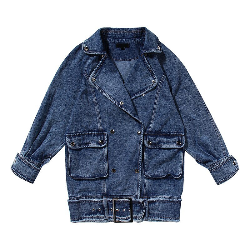 TWOTWINSTYLE Casual Denim Jacket For Women Lapel Long Sleeve Pocket Loose Jackets Female 2020 Autumn Fashion New Tide Clothing