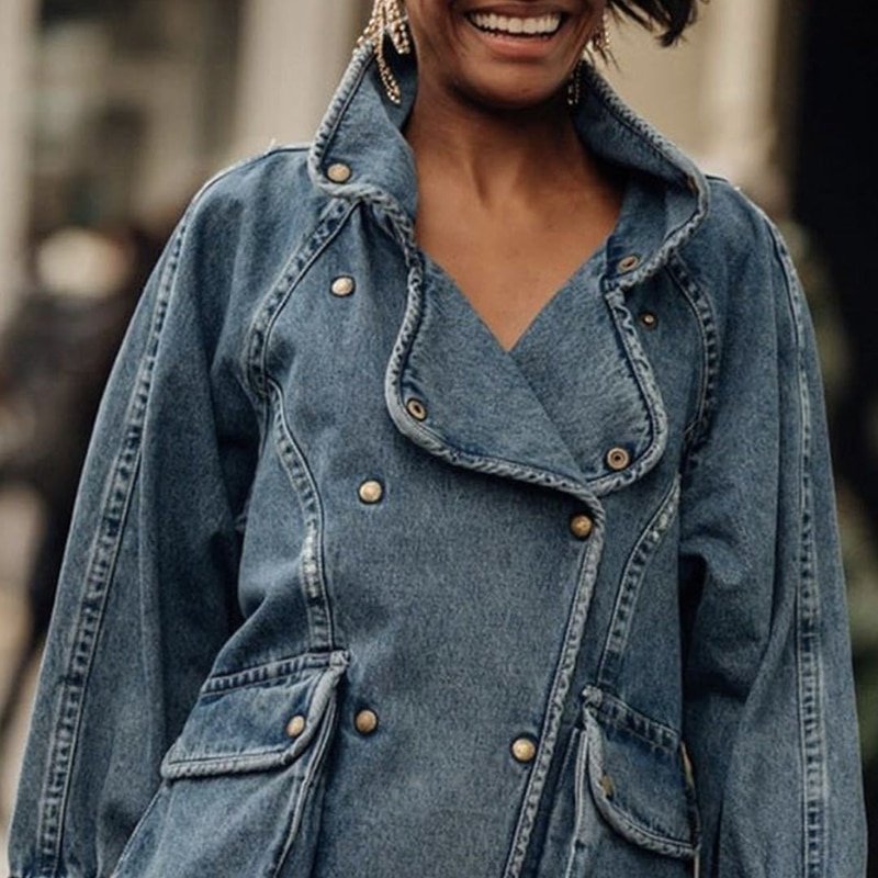 TWOTWINSTYLE Casual Denim Jacket For Women Lapel Long Sleeve Pocket Loose Jackets Female 2020 Autumn Fashion New Tide Clothing