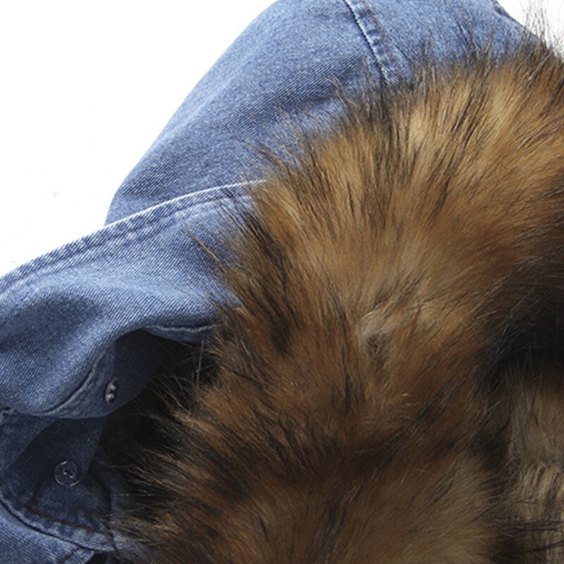 Women Winter Denim Parkas Long Thick Fur Collar Hooded Warm Down Jacket Female Cotton Coat Outwear Women Winter Denim Parkas Long Thick Fur Collar Hooded Warm Down Jacket Female Cotton Coat Outwear