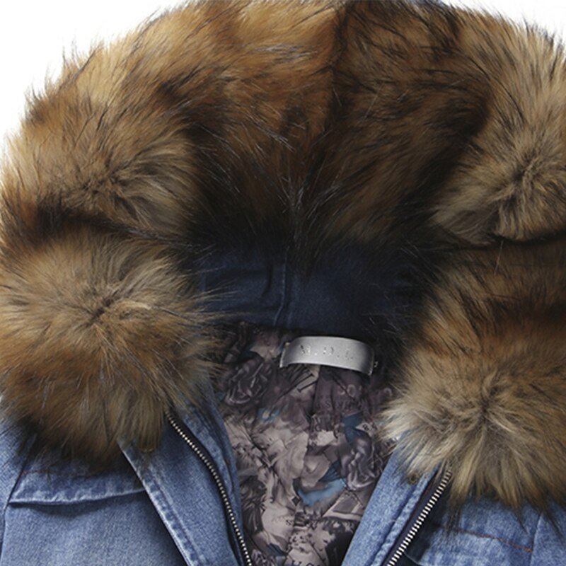 Women Winter Denim Parkas Long Thick Fur Collar Hooded Warm Down Jacket Female Cotton Coat Outwear Women Winter Denim Parkas Long Thick Fur Collar Hooded Warm Down Jacket Female Cotton Coat Outwear