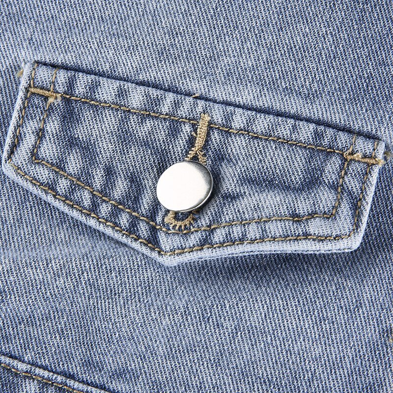 Rockmore Button Up Y2K Cropped Jeans Jackets Women Turn-down Collar Denim Jacket Vintage Long Sleeve Outwear Coats Streetwear