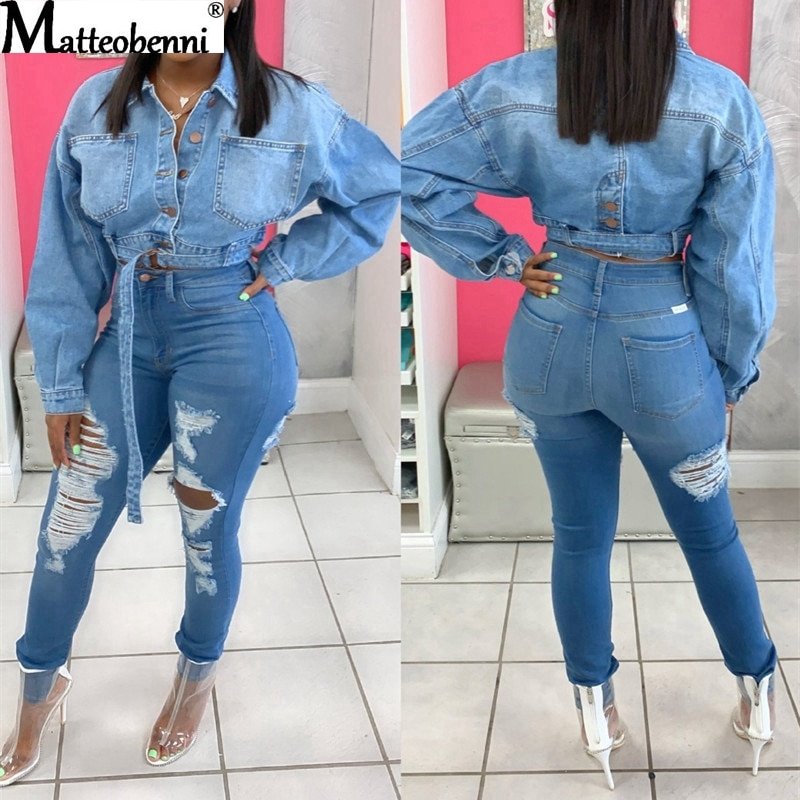 Fashion Jeans Jackets Coats Women 2020 Short Casual Loose Denim Coat Autumn Long Sleeve oversize women denim jacket with belt