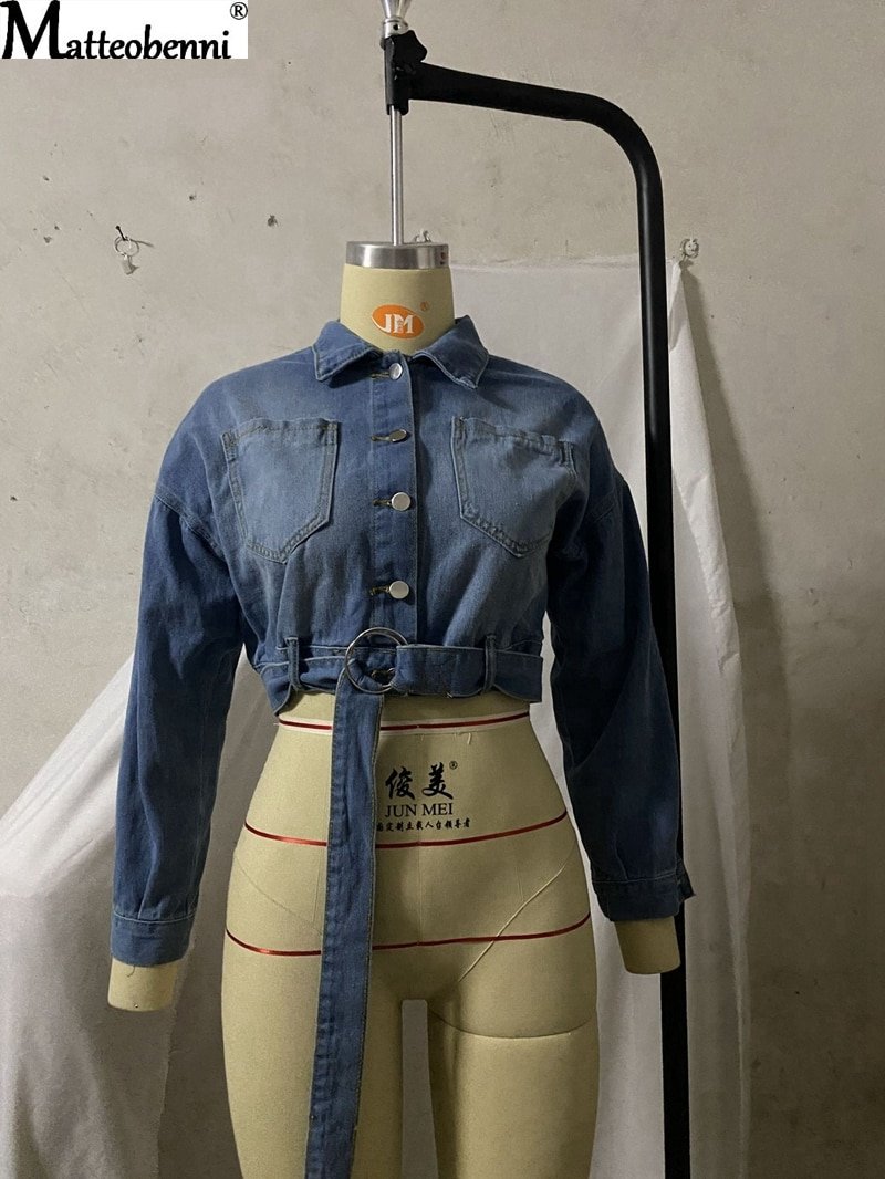 Fashion Jeans Jackets Coats Women 2020 Short Casual Loose Denim Coat Autumn Long Sleeve oversize women denim jacket with belt