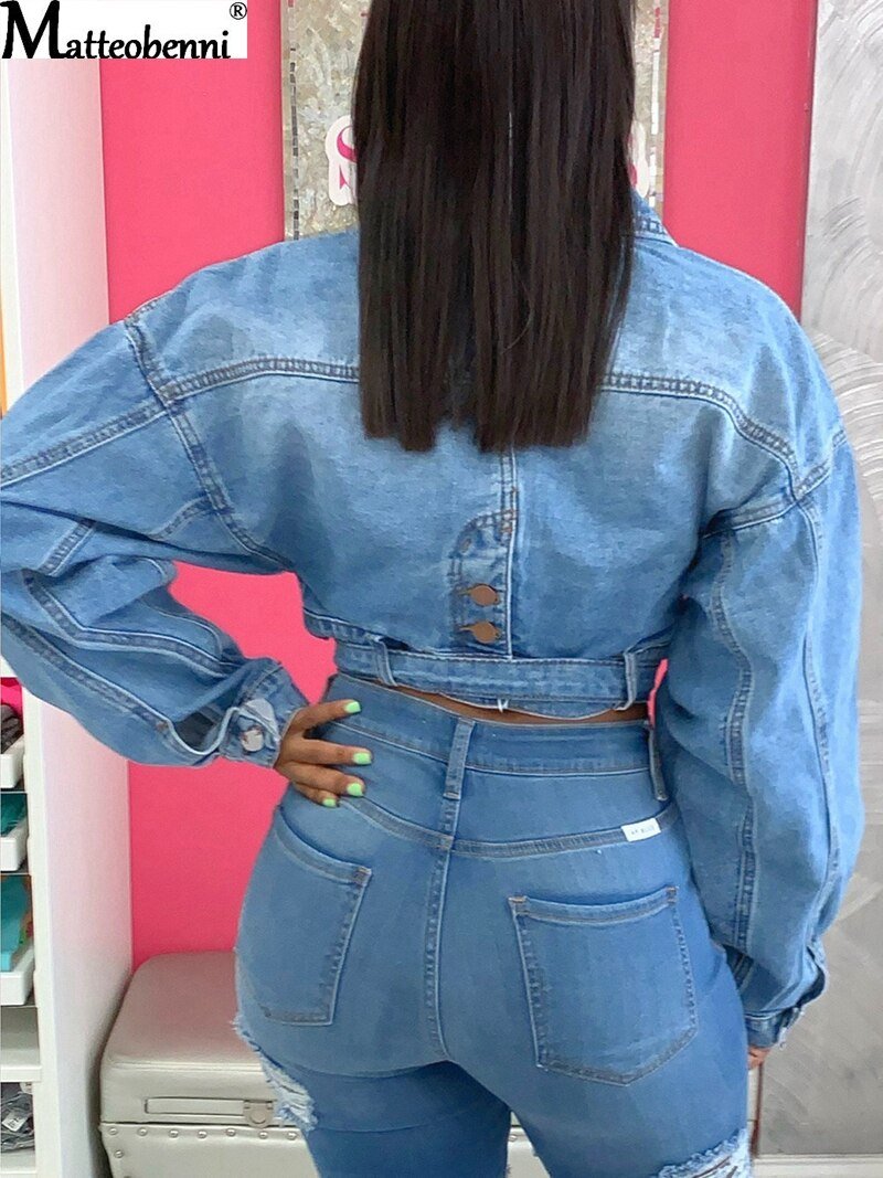 Fashion Jeans Jackets Coats Women 2020 Short Casual Loose Denim Coat Autumn Long Sleeve oversize women denim jacket with belt