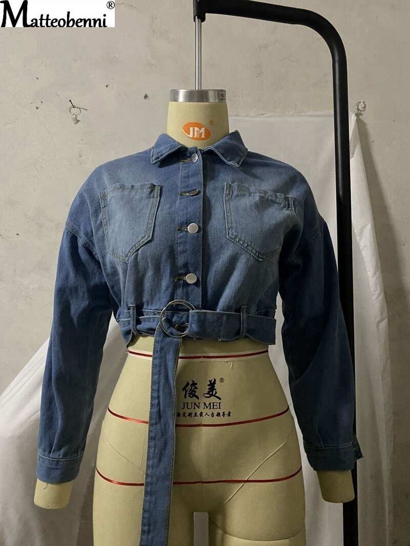 Fashion Jeans Jackets Coats Women 2020 Short Casual Loose Denim Coat Autumn Long Sleeve oversize women denim jacket with belt