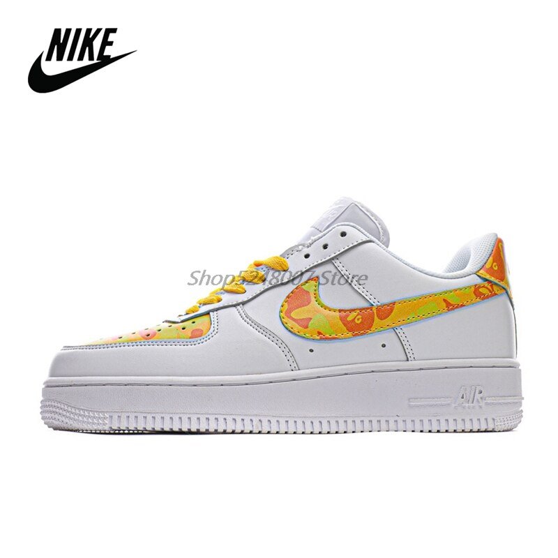 Original Nike Air Force 1 07 Low Men's Low-top Casual Sneakers Size 40-45 Yellow Leather Men Flat Rubber