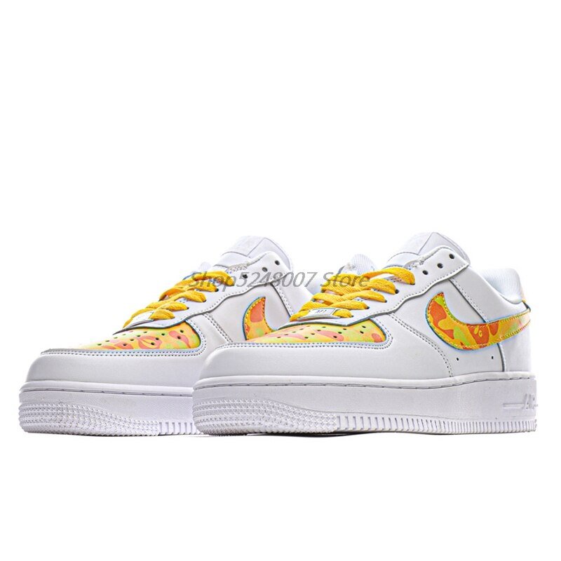 Original Nike Air Force 1 07 Low Men's Low-top Casual Sneakers Size 40-45 Yellow Leather Men Flat Rubber