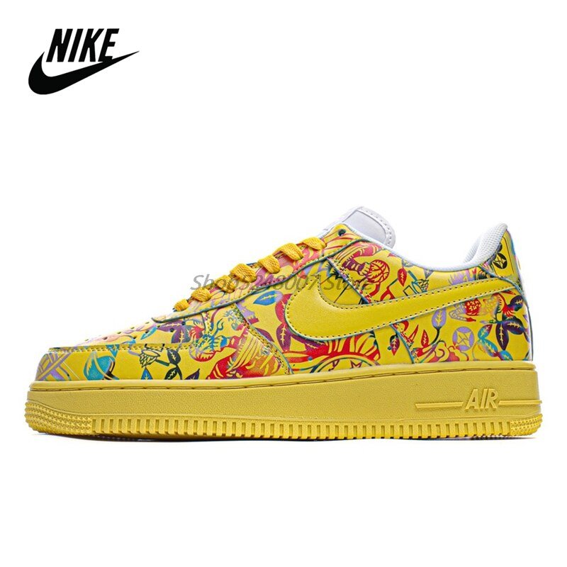 Original Nike Air Force 1 07 Low Men's Low-top Casual Sneakers Size 40-45 Yellow Leather Men Flat Rubber