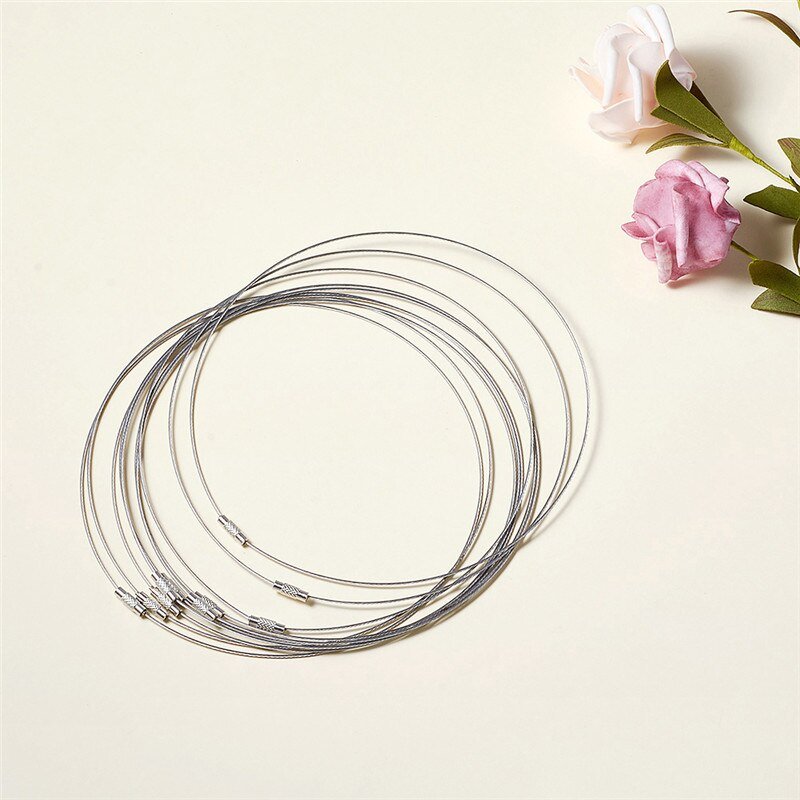 100pcs Stainless Steel Wire Necklace Cord Jewelry Findings for DIY Jewelry Making with Brass Screw Clasp 445x1mm
