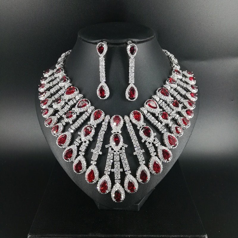 2020 new fashion Luxury Cleopatra red droplet zircon wedding necklace set,bride dressing,dinner ball party jewelry,free ship!