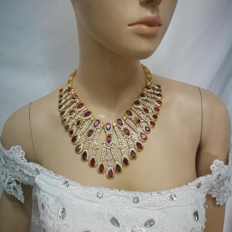 2020 new fashion Luxury Cleopatra red droplet zircon wedding necklace set,bride dressing,dinner ball party jewelry,free ship!