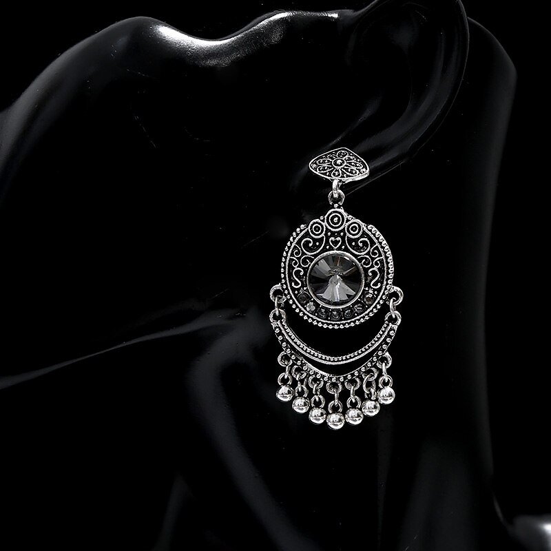Crazy Feng  Women Vintage Earrings Ethnic Hollow CZ Heart Egypt Indian Bell Dangling Earrings Jewelry Mujer Trible Accessorie