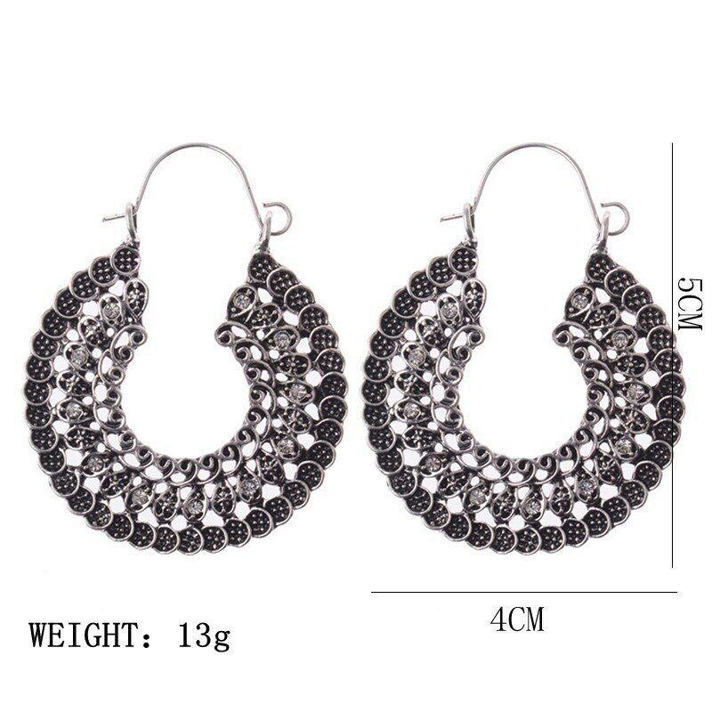 Crazy Feng  Women Vintage Earrings Ethnic Hollow CZ Heart Egypt Indian Bell Dangling Earrings Jewelry Mujer Trible Accessorie