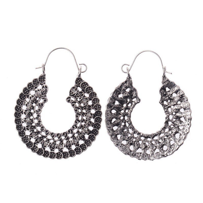 Crazy Feng  Women Vintage Earrings Ethnic Hollow CZ Heart Egypt Indian Bell Dangling Earrings Jewelry Mujer Trible Accessorie