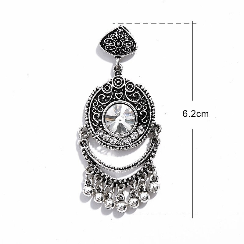 Crazy Feng  Women Vintage Earrings Ethnic Hollow CZ Heart Egypt Indian Bell Dangling Earrings Jewelry Mujer Trible Accessorie