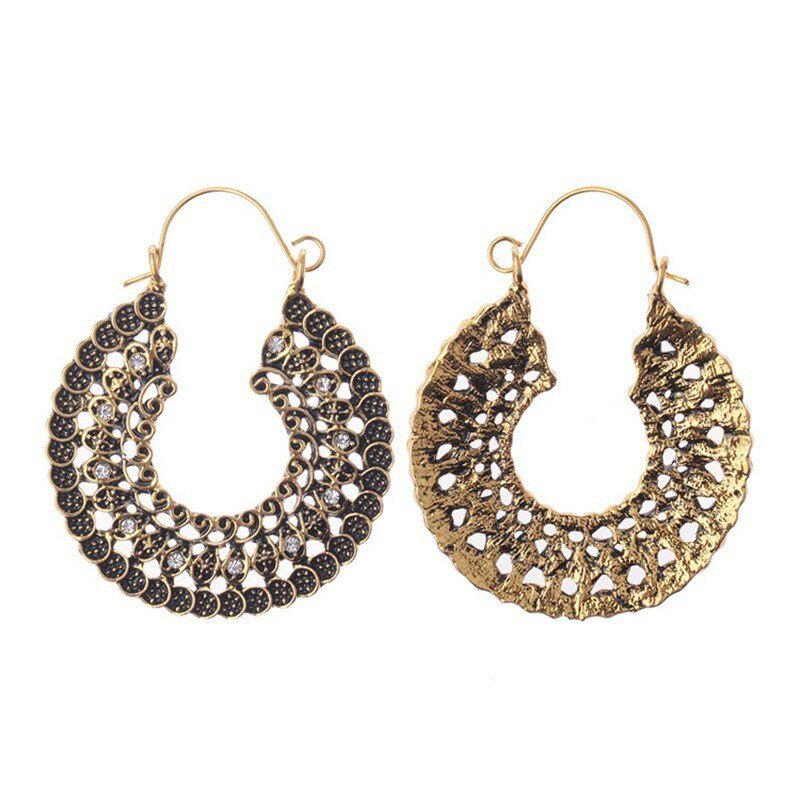 Crazy Feng  Women Vintage Earrings Ethnic Hollow CZ Heart Egypt Indian Bell Dangling Earrings Jewelry Mujer Trible Accessorie