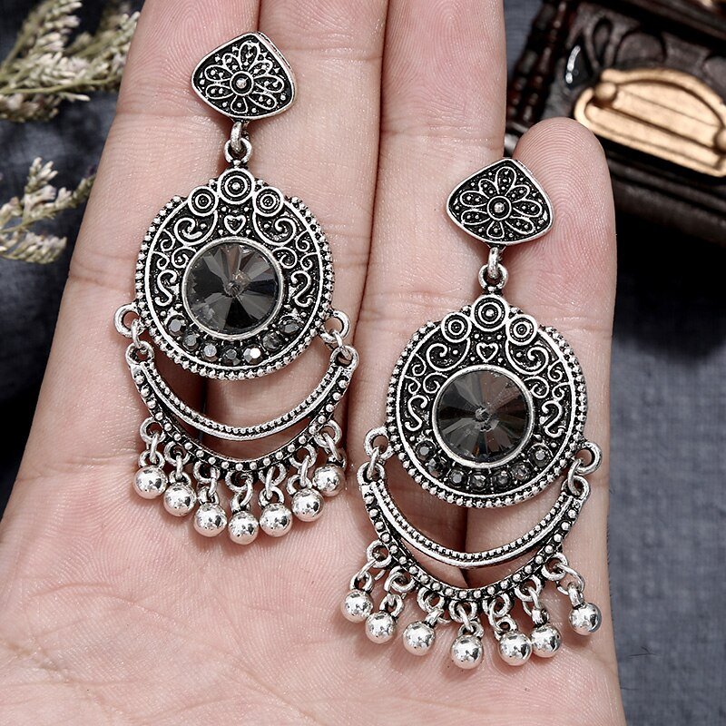 Crazy Feng  Women Vintage Earrings Ethnic Hollow CZ Heart Egypt Indian Bell Dangling Earrings Jewelry Mujer Trible Accessorie
