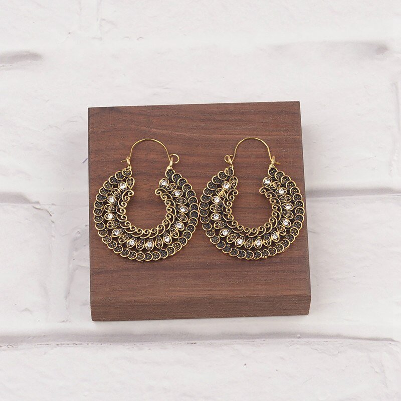 Crazy Feng  Women Vintage Earrings Ethnic Hollow CZ Heart Egypt Indian Bell Dangling Earrings Jewelry Mujer Trible Accessorie