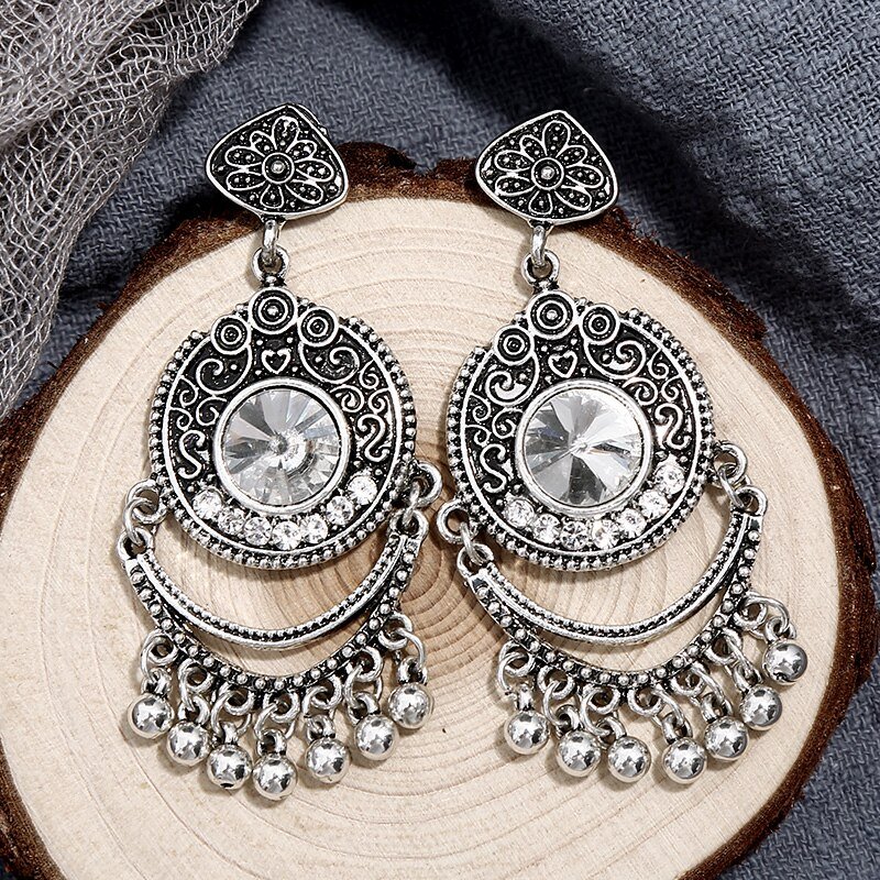 Crazy Feng  Women Vintage Earrings Ethnic Hollow CZ Heart Egypt Indian Bell Dangling Earrings Jewelry Mujer Trible Accessorie