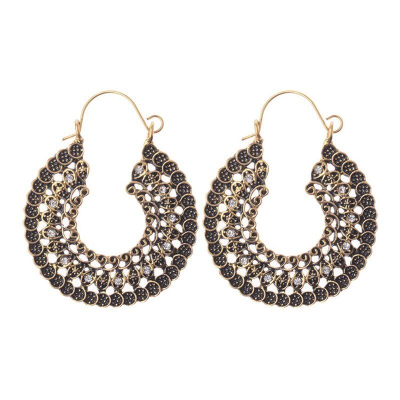 Crazy Feng  Women Vintage Earrings Ethnic Hollow CZ Heart Egypt Indian Bell Dangling Earrings Jewelry Mujer Trible Accessorie