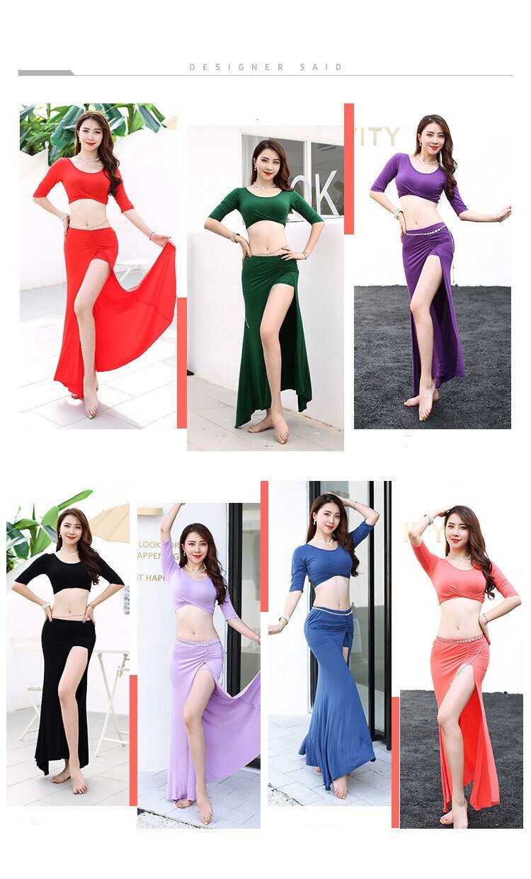 New arrival Women Belly Dance training Clothing Spandex Outfits Girls Costume Bellydance Class Wear Top and Hip Scarf Suit
