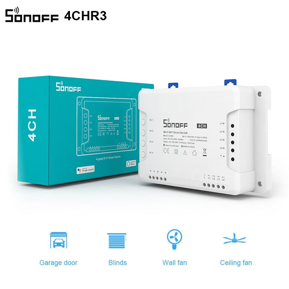 Sonoff 4CH R3 Wifi Schakelaar 4 Gang Diy Smart Switch App Afstandsbediening Schakelaar Draadloze Smart Home Controller Werkt Met Alexa goole Thuis