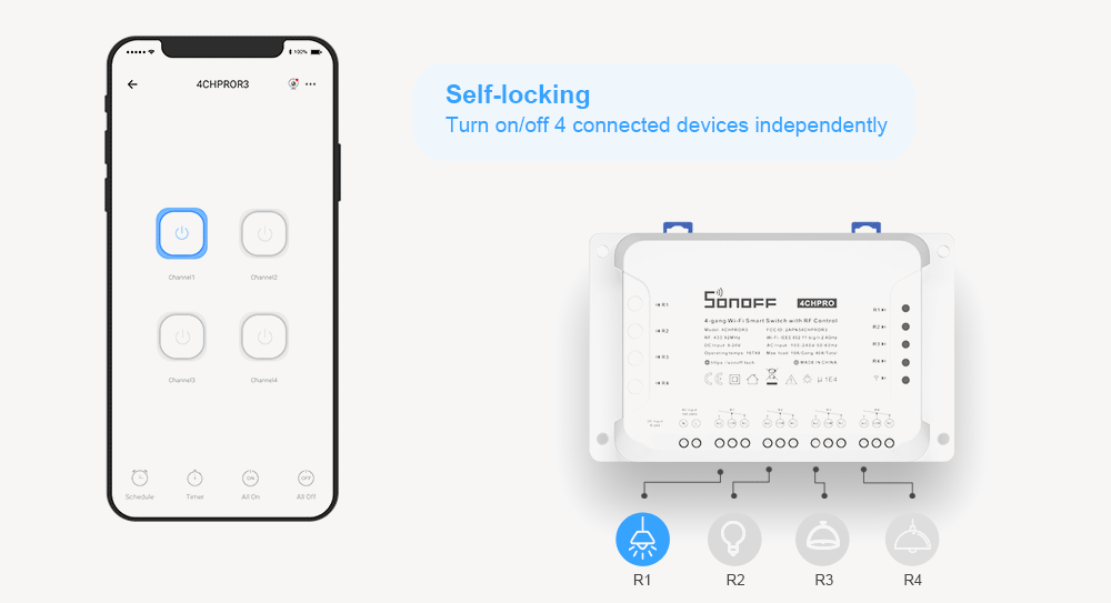 Sonoff 4CH R3 Wifi Schakelaar 4 Gang Diy Smart Switch App Afstandsbediening Schakelaar Draadloze Smart Home Controller Werkt Met Alexa goole Thuis